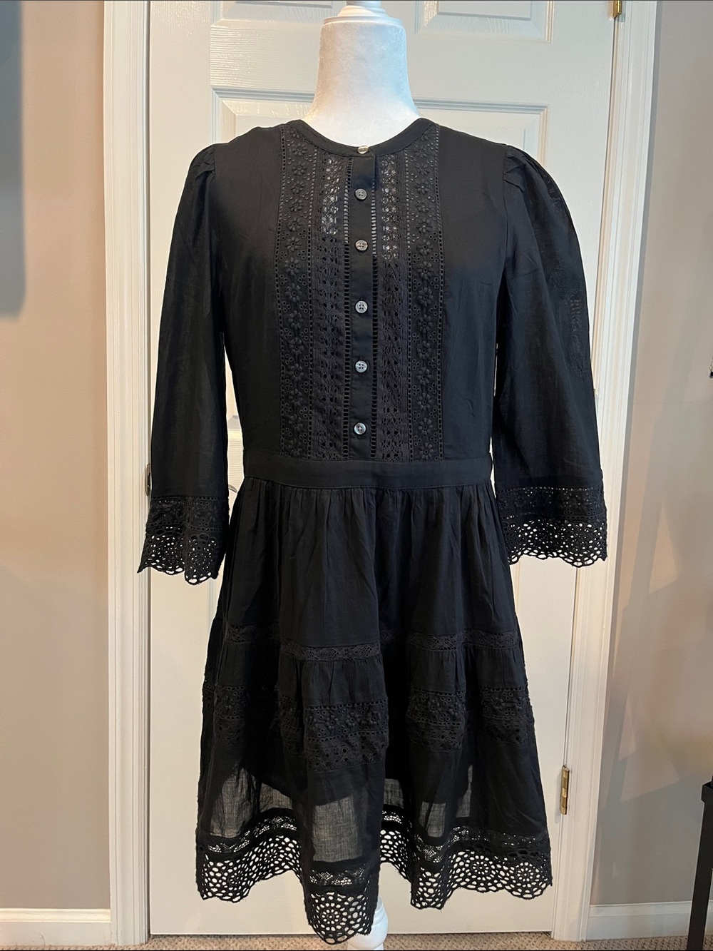 Black Lace-Trim Cotton Dress